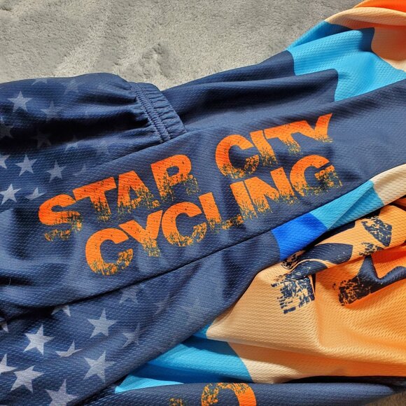 Starlight Active Club Full Zip 3 Pockets Star City Cycling Orange Blue Men Sz L - Picture 8 of 15